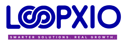 Blue and Yellow Modern Loop Marketing Logo